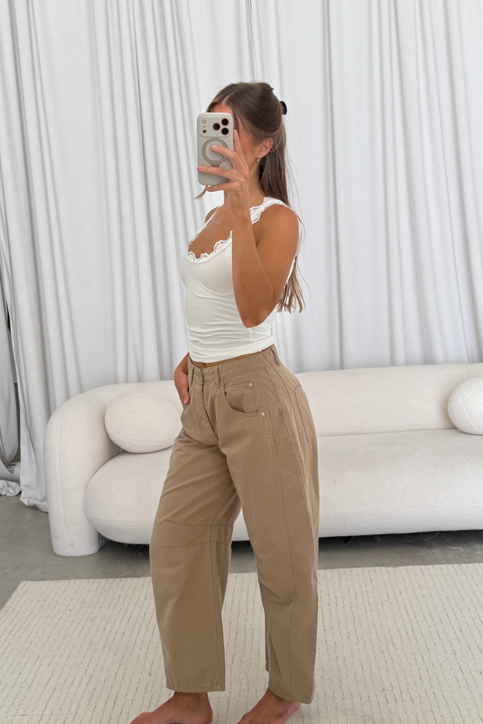 Lance Wide Leg Barrel Pants in Taupe