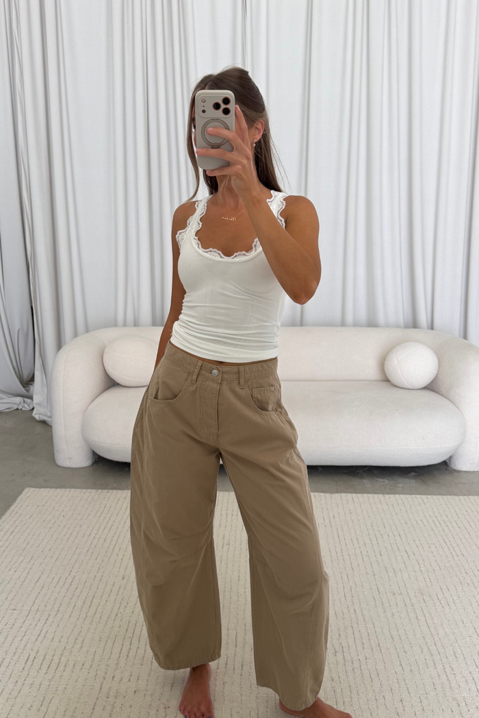 Lance Wide Leg Barrel Pants in Taupe