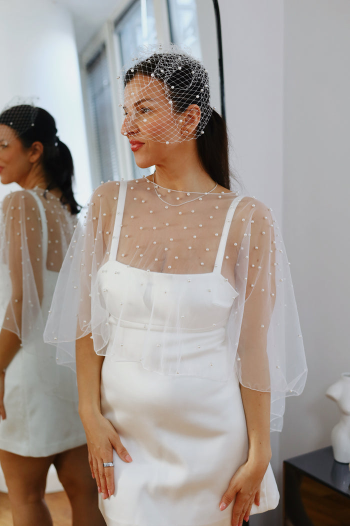 Large Birdcage Bridal Veil with Pearls