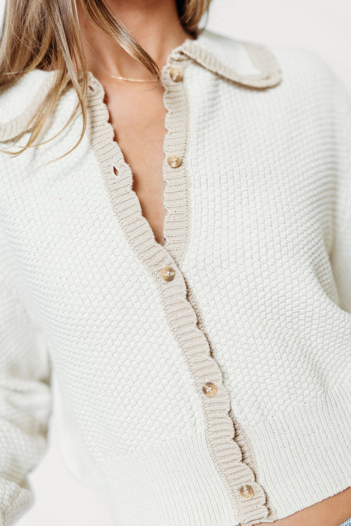 Laurel Scallop Edge Cardigan in Ivory