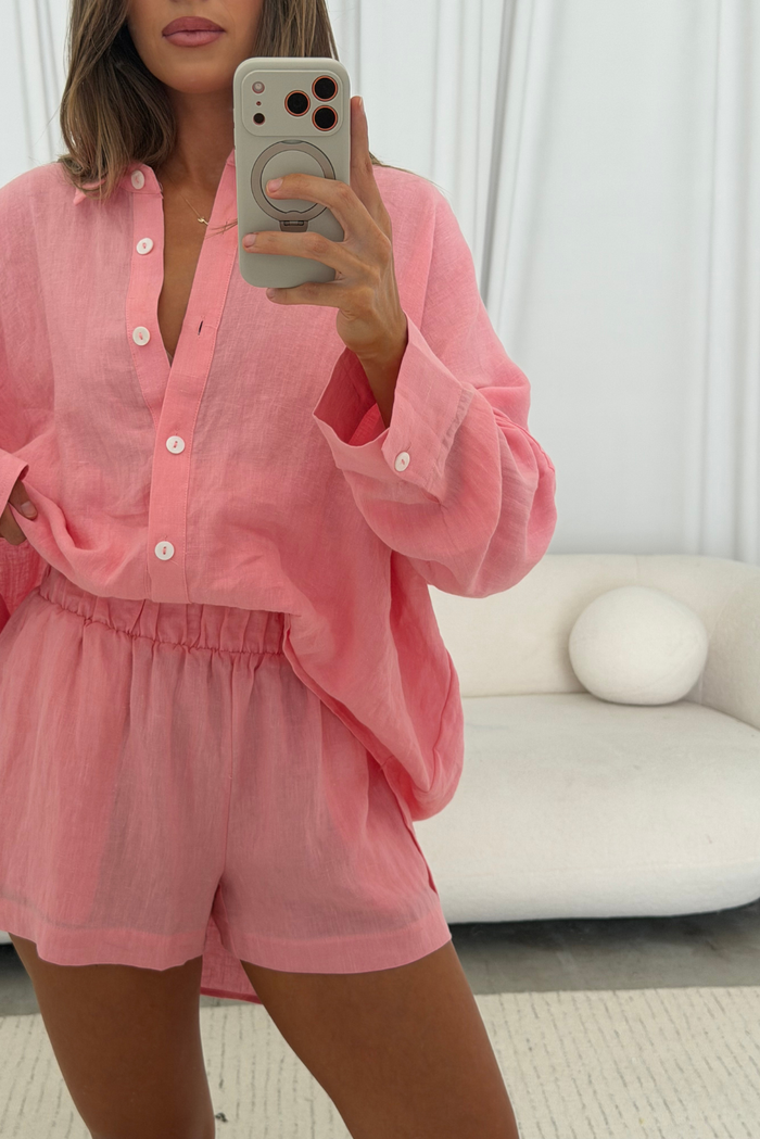 Lee 100% Linen Shorts in Bubble Gum