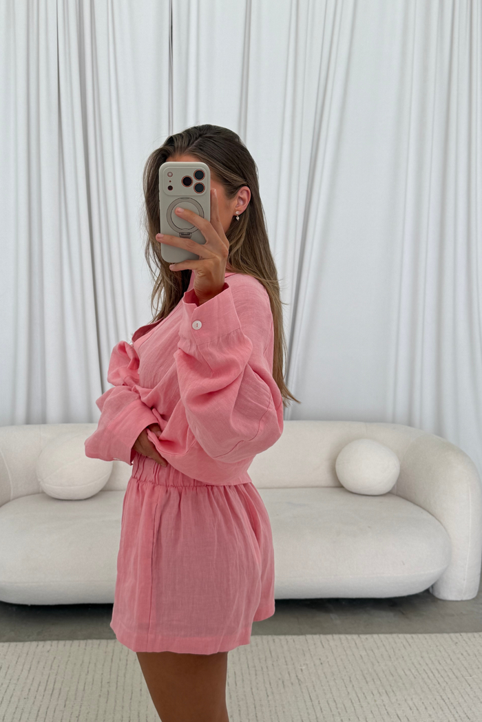 Lee 100% Linen Shorts in Bubble Gum