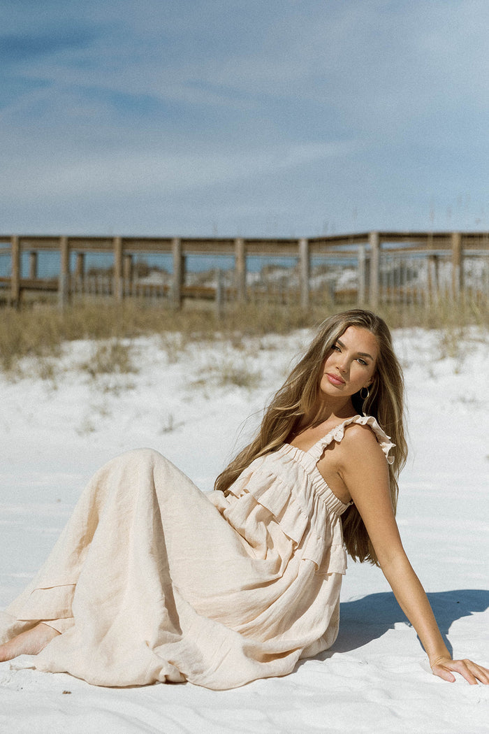 Lelah 100% Linen Maxi Dress in Natural - Bump Friendly