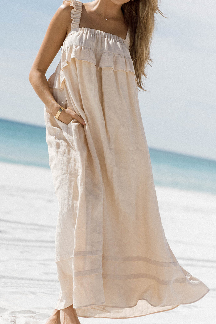 Lelah 100% Linen Maxi Dress in Natural - Bump Friendly