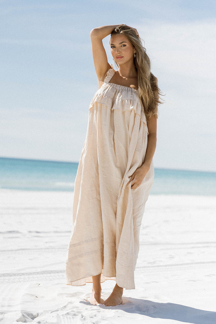 Lelah 100% Linen Maxi Dress in Natural - Bump Friendly