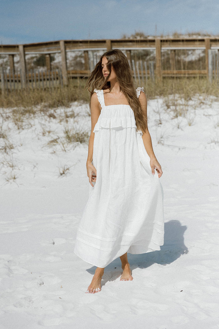 Lelah 100% Linen Maxi Dress in Off-White - Bump Friendly