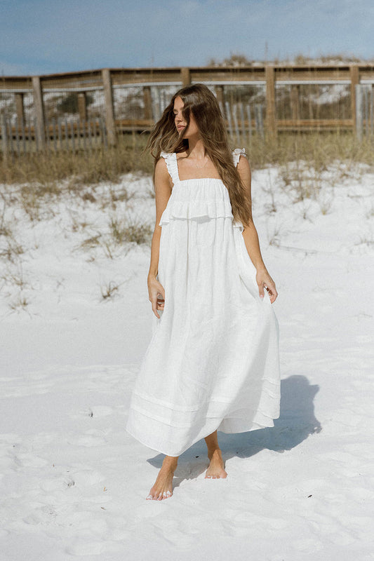 Lelah 100% Linen Maxi Dress in Off-White - Bump Friendly