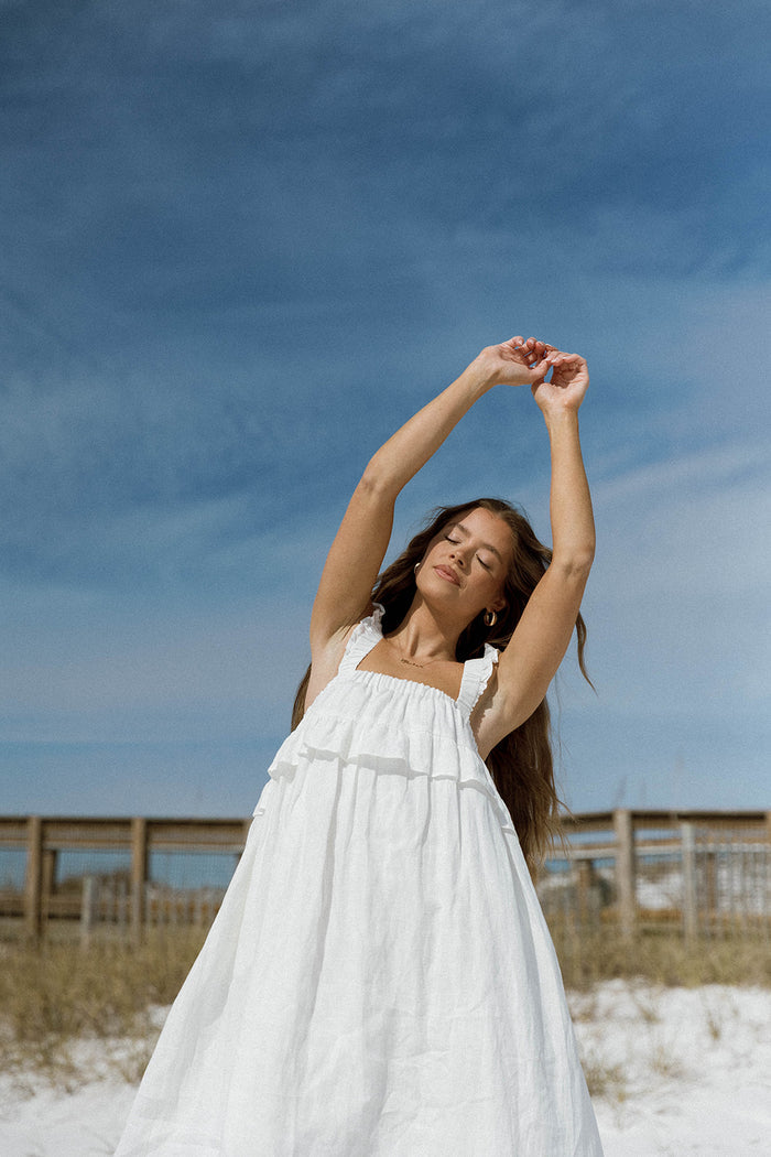 Lelah 100% Linen Maxi Dress in Off-White - Bump Friendly