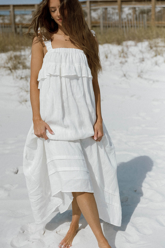 Lelah 100% Linen Maxi Dress in Off-White - Bump Friendly