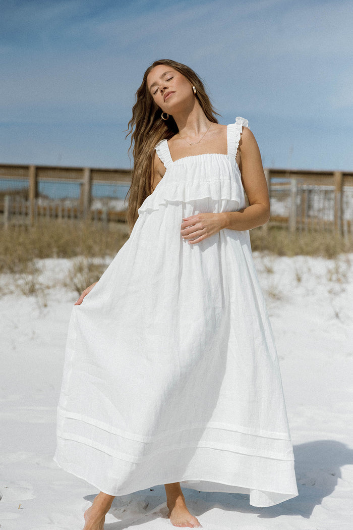Lelah 100% Linen Maxi Dress in Off-White - Bump Friendly