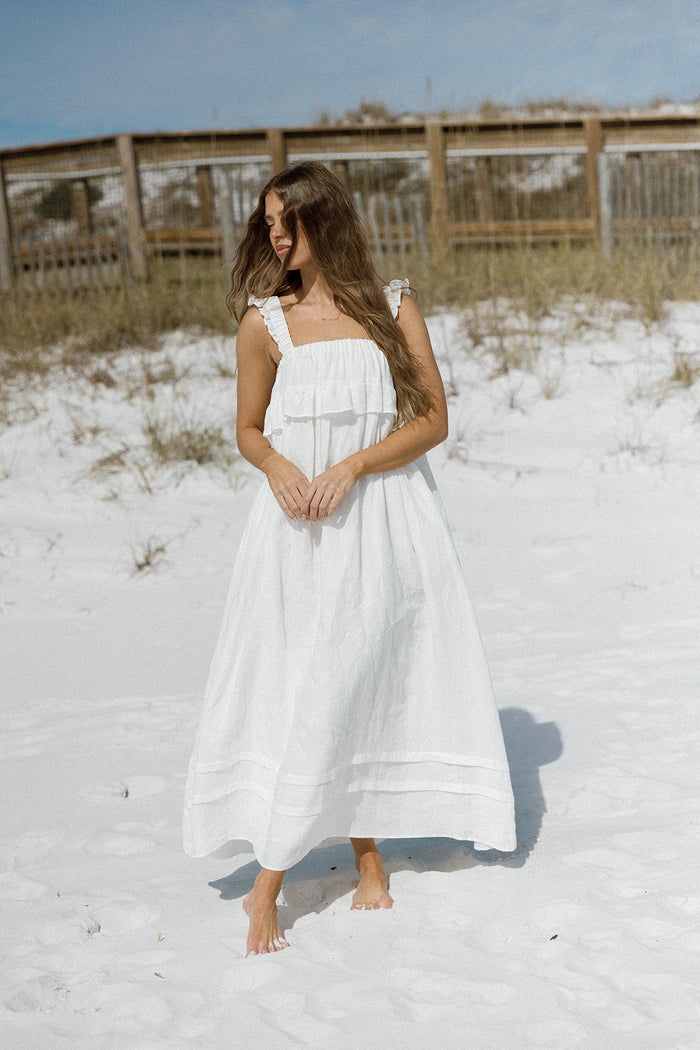 Lelah 100% Linen Maxi Dress in Off-White - Bump Friendly