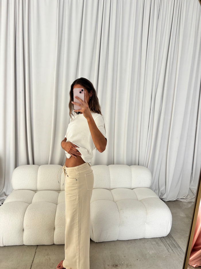 Lia Drawstring Wide Leg Pants in Stone