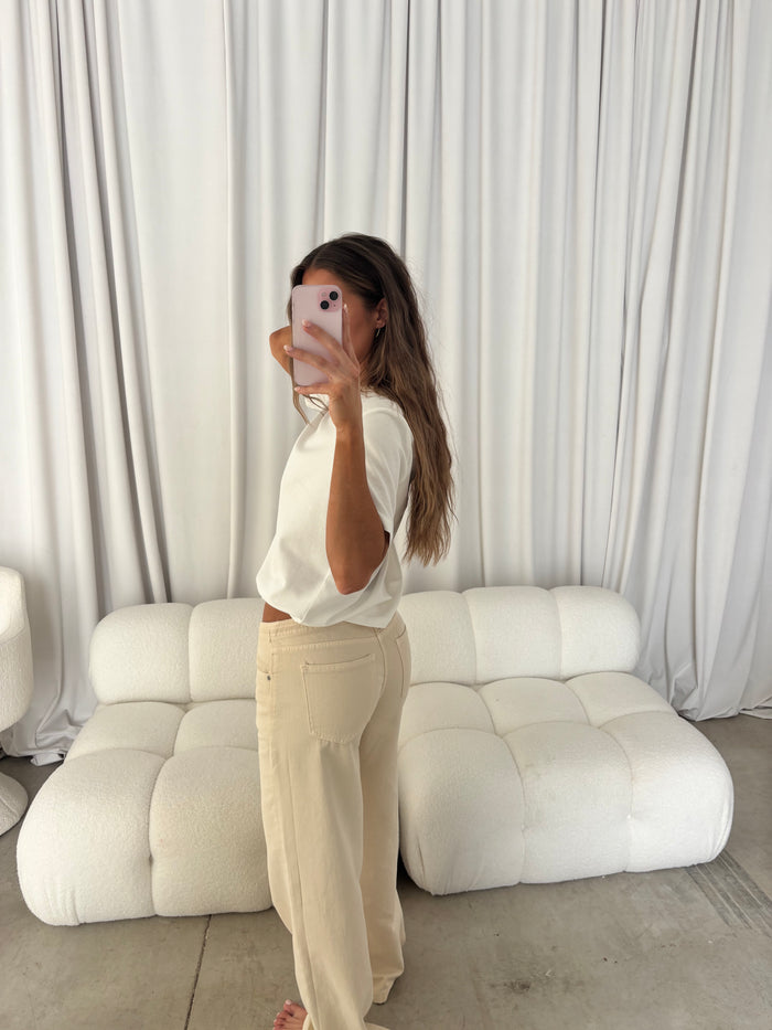 Lia Drawstring Wide Leg Pants in Stone