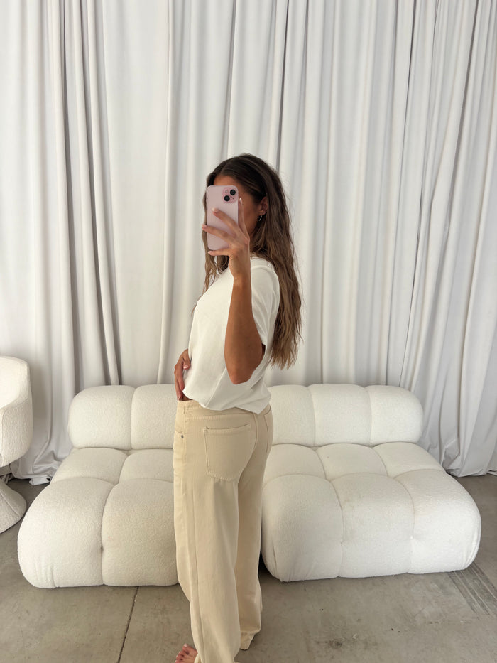 Lia Drawstring Wide Leg Pants in Stone