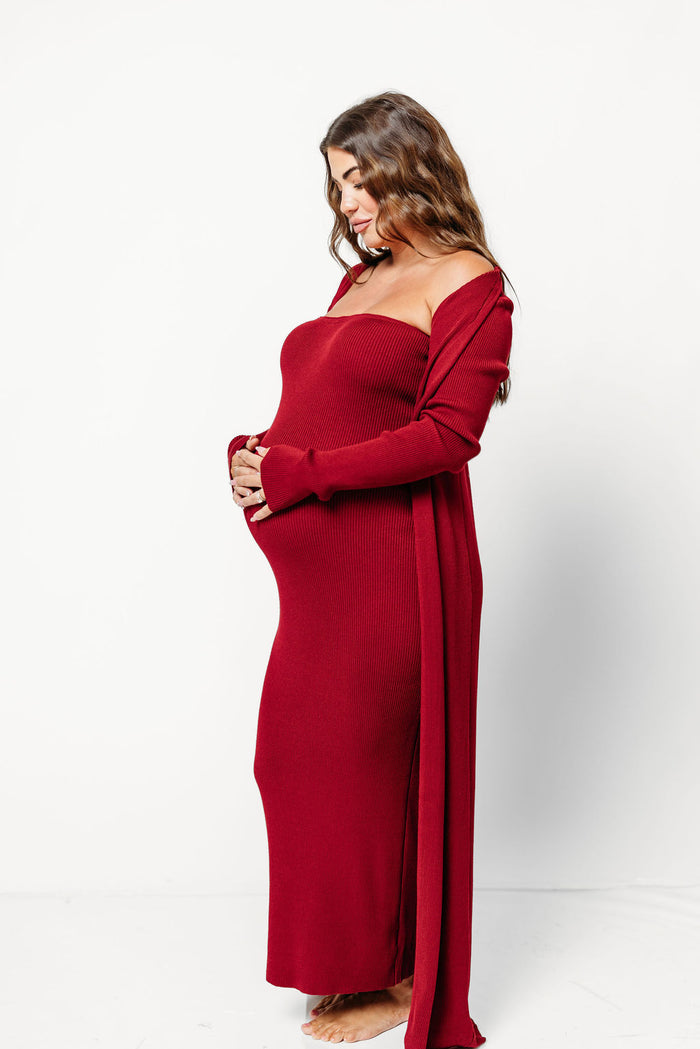 Lina Two Piece Dress Set in Burgundy - Bump Friendly (Color is Deeper in Person)