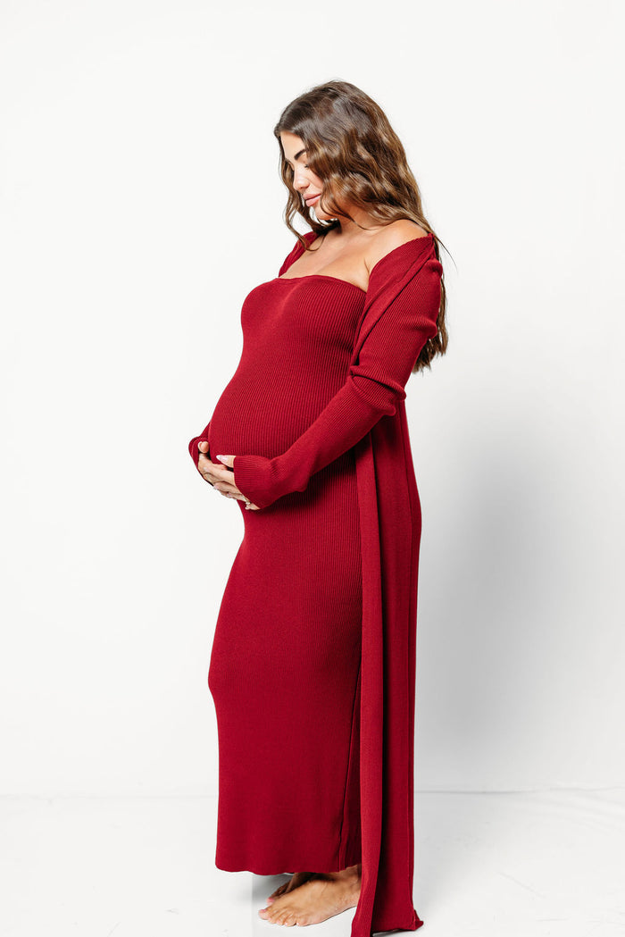 Lina Two Piece Dress Set in Burgundy - Bump Friendly (Color is Deeper in Person)