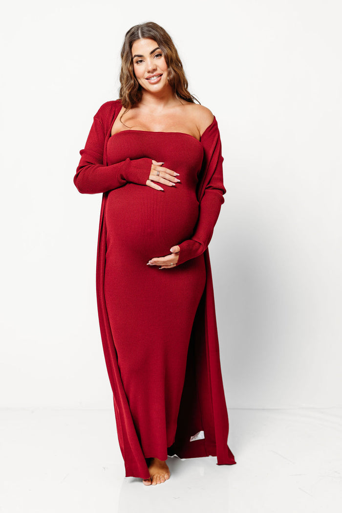 Lina Two Piece Dress Set in Burgundy - Bump Friendly (Color is Deeper in Person)