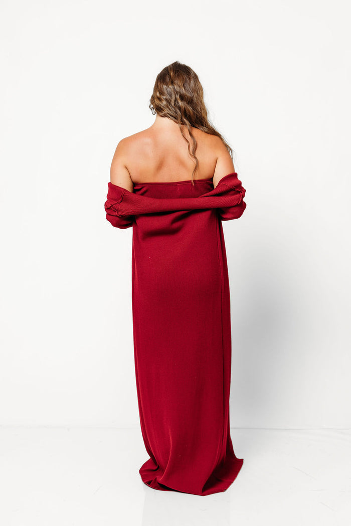 Lina Two Piece Dress Set in Burgundy - Bump Friendly (Color is Deeper in Person)