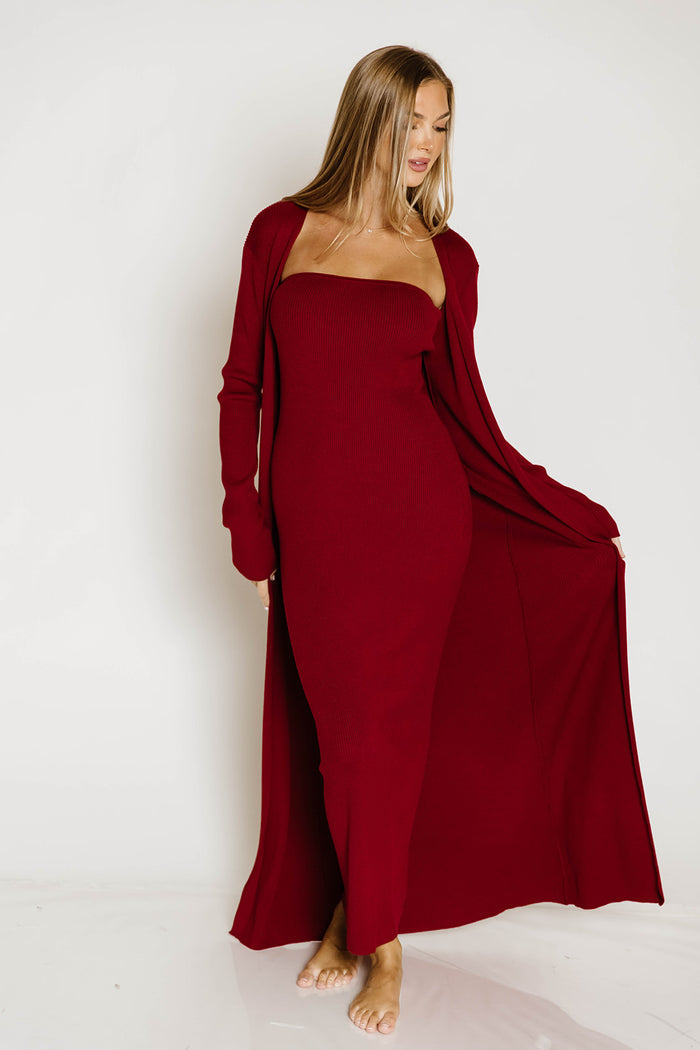 Lina Two Piece Dress Set in Burgundy - Bump Friendly (Color is Deeper in Person)