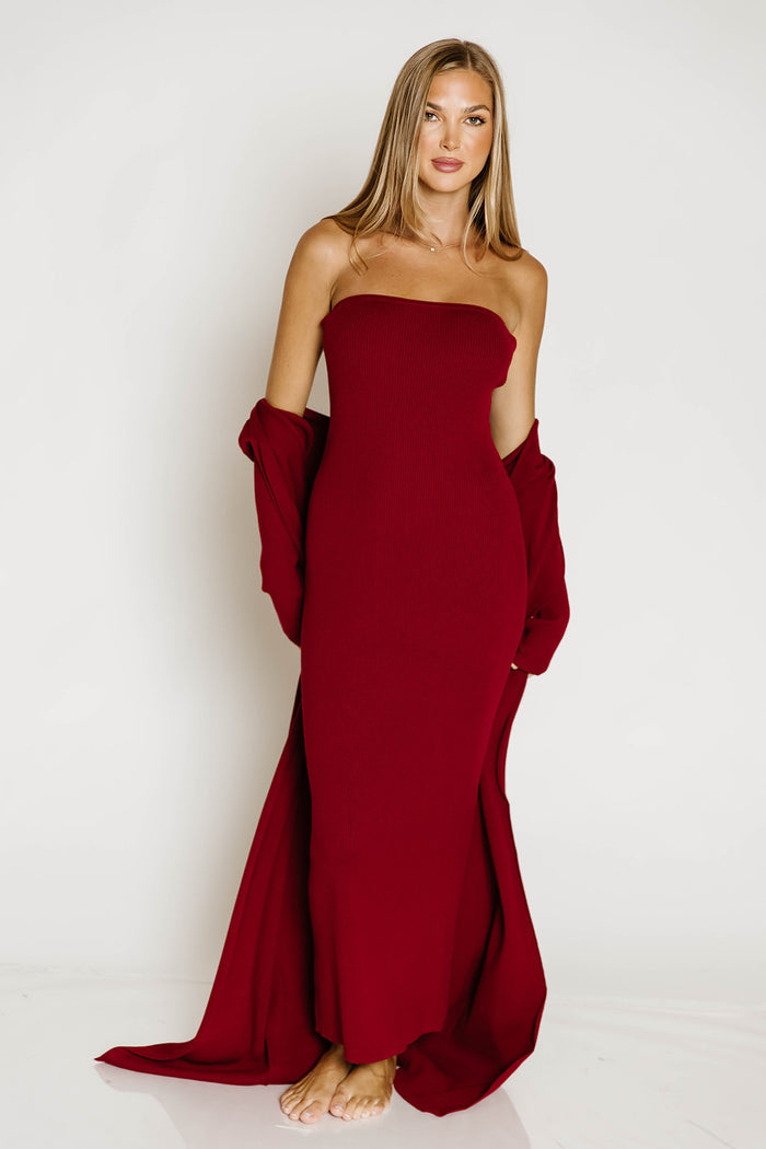 Lina Two Piece Dress Set in Burgundy - Bump Friendly (Color is Deeper in Person)