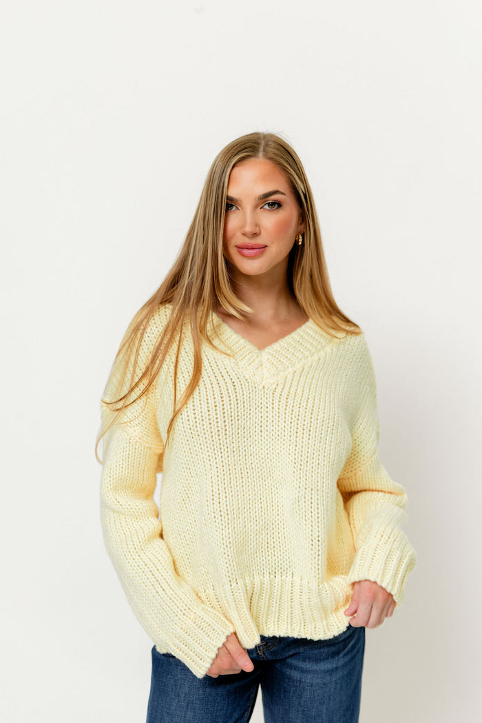 Lindsey Balloon Sleeve V-Neck Sweater in Butter *Final Sale*