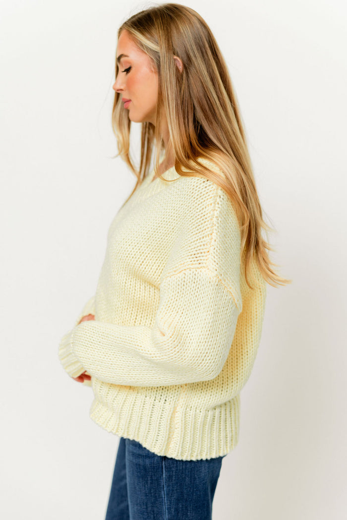 Lindsey Balloon Sleeve V-Neck Sweater in Butter *Final Sale*