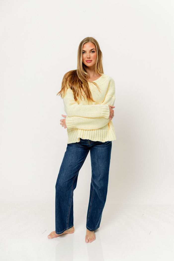 Lindsey Balloon Sleeve V-Neck Sweater in Butter *Final Sale*