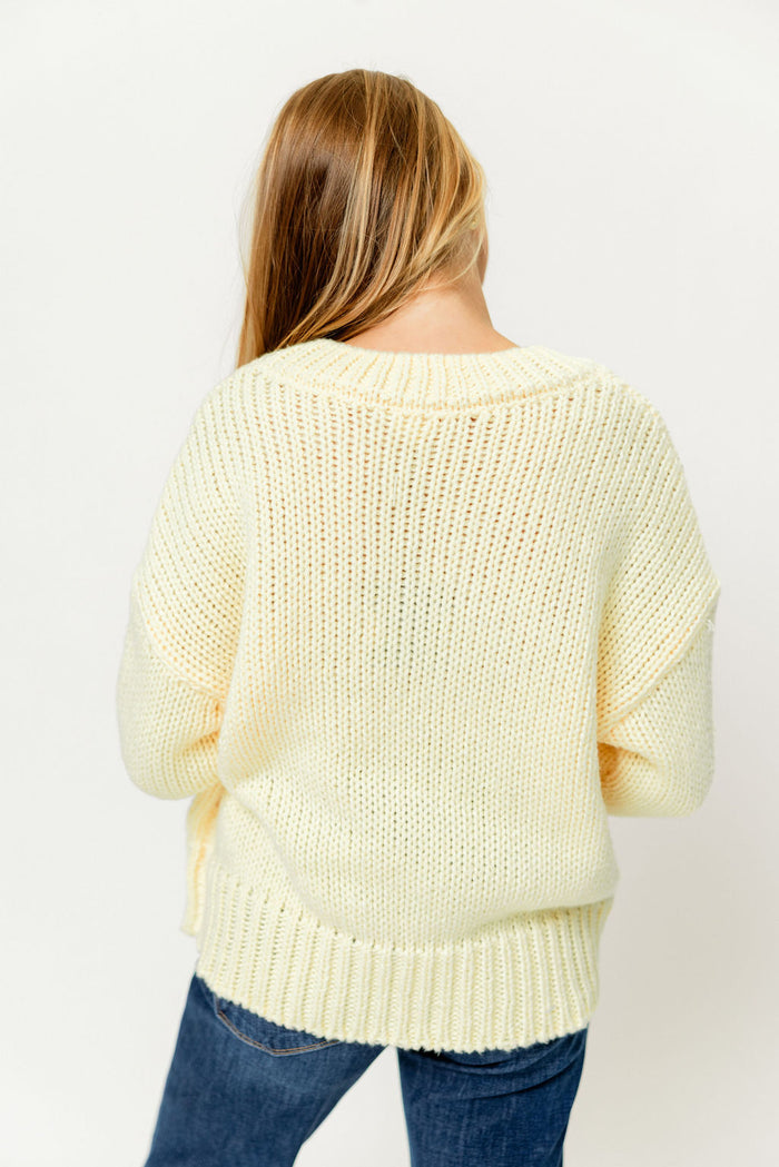Lindsey Balloon Sleeve V-Neck Sweater in Butter *Final Sale*