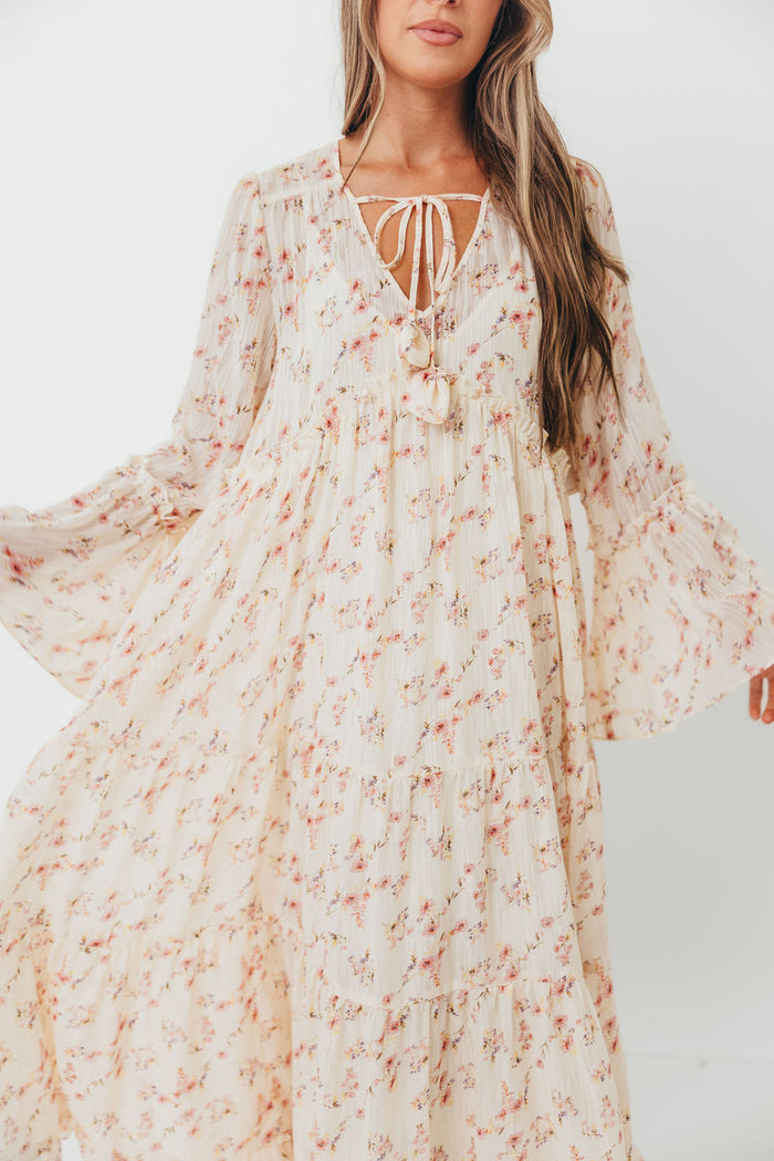 Lisa Woven Floral V-Neck Maxi Dress with Detachable Liner in Cream Multi - Bump Friendly