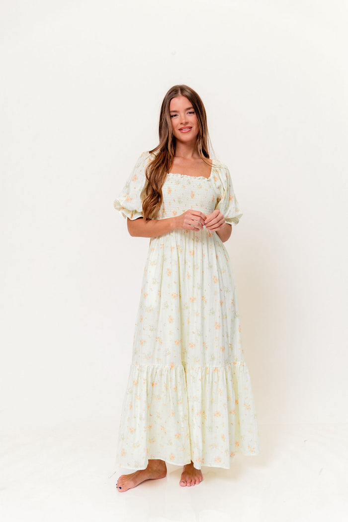 Livvy 100% Cotton Dress in Green (Fully Lined) - Bump Friendly