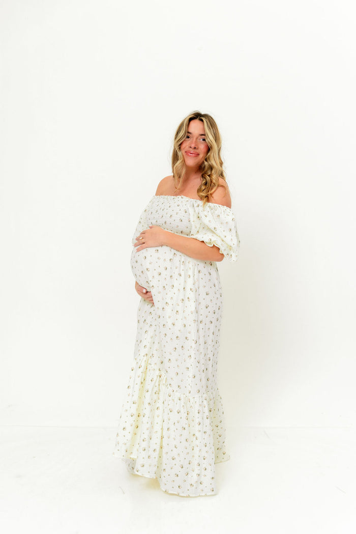 Livvy 100% Cotton Dress in Ivory/Pink Floral (Fully Lined) - Bump Friendly