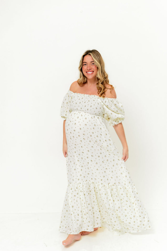 Livvy 100% Cotton Dress in Ivory/Pink Floral (Fully Lined) - Bump Friendly