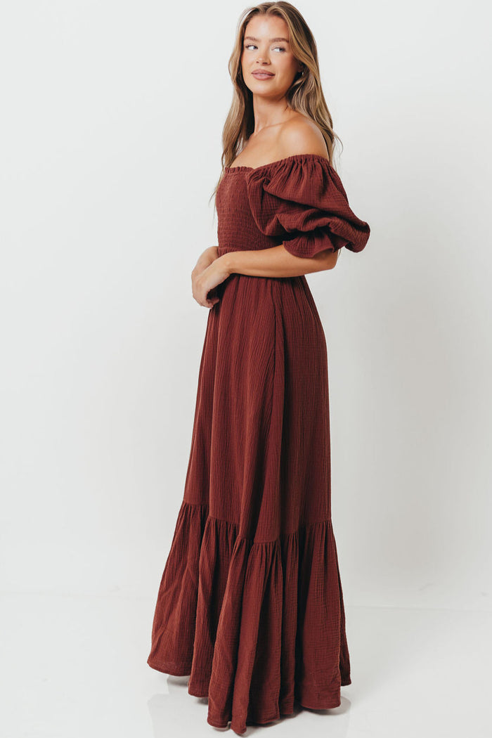 Livvy 100% Cotton Maxi Dress in Rust Brown - Bump Friendly & Inclusive Sizing