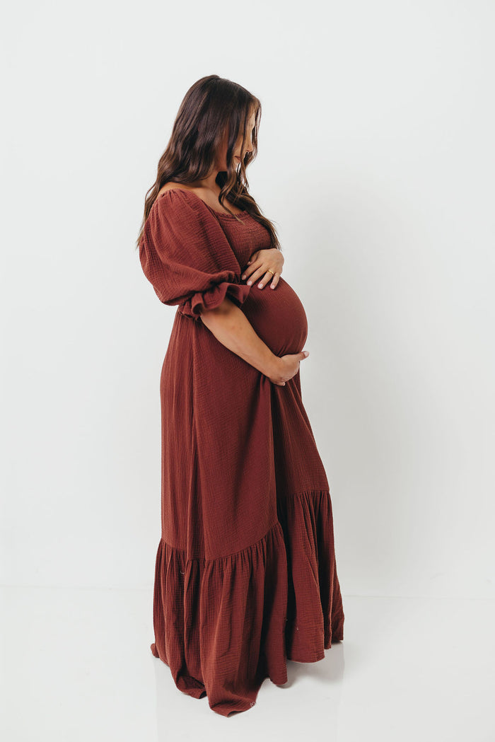 Livvy 100% Cotton Maxi Dress in Rust Brown - Bump Friendly & Inclusive Sizing