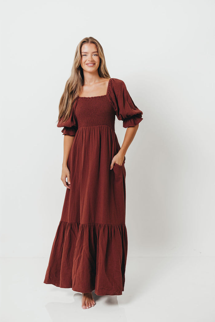Livvy 100% Cotton Maxi Dress in Rust Brown - Bump Friendly & Inclusive Sizing