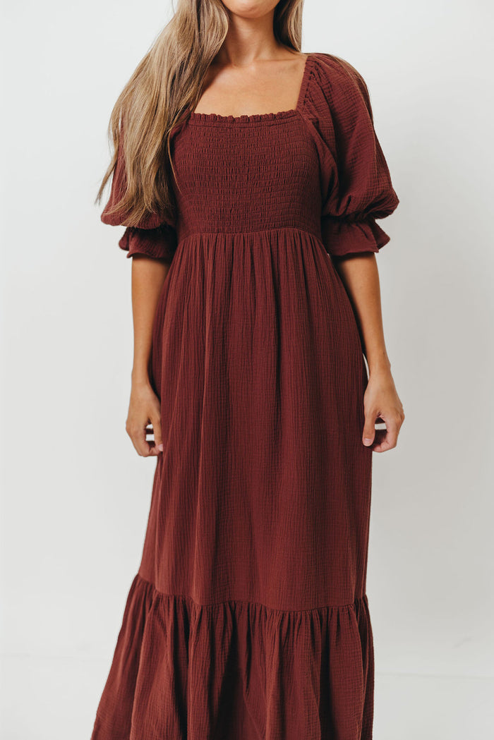 Livvy 100% Cotton Maxi Dress in Rust Brown - Bump Friendly & Inclusive Sizing