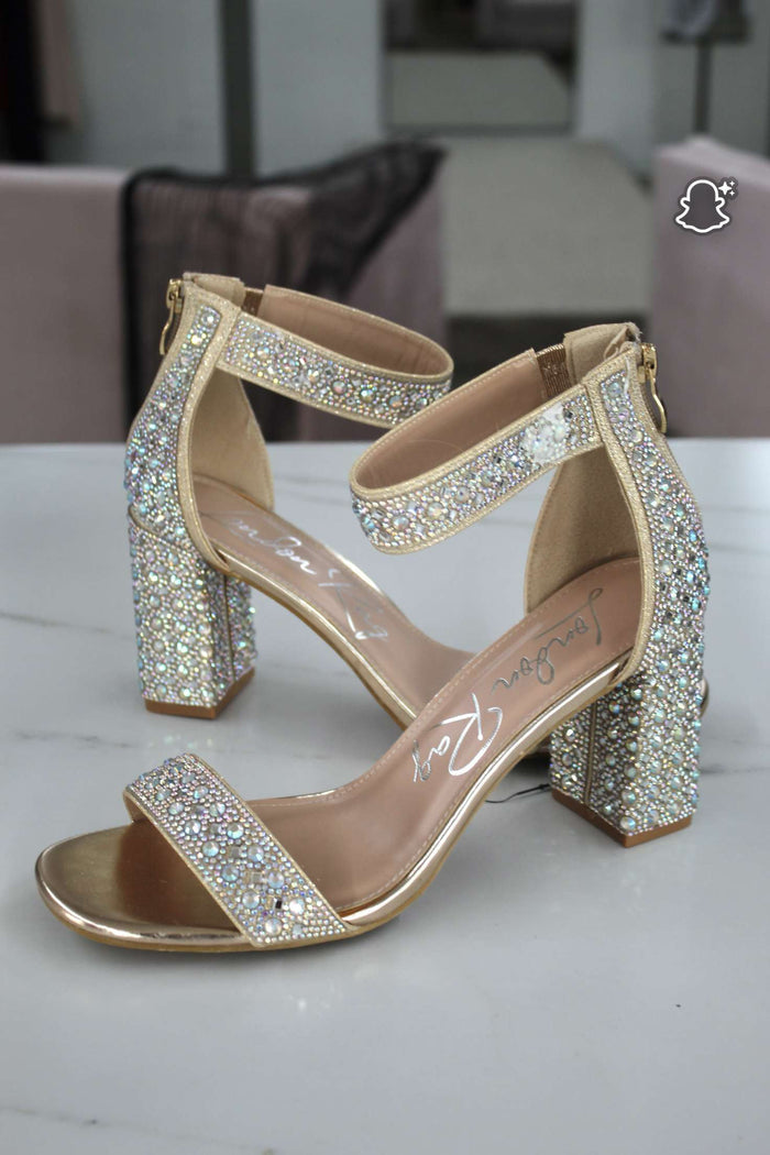 London Rag Block Sandals: Rose Gold