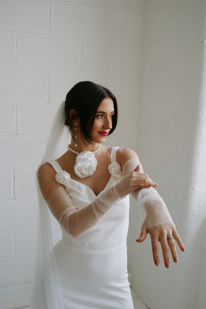 Long Sheer Wedding Sleeves - Velo Bianco