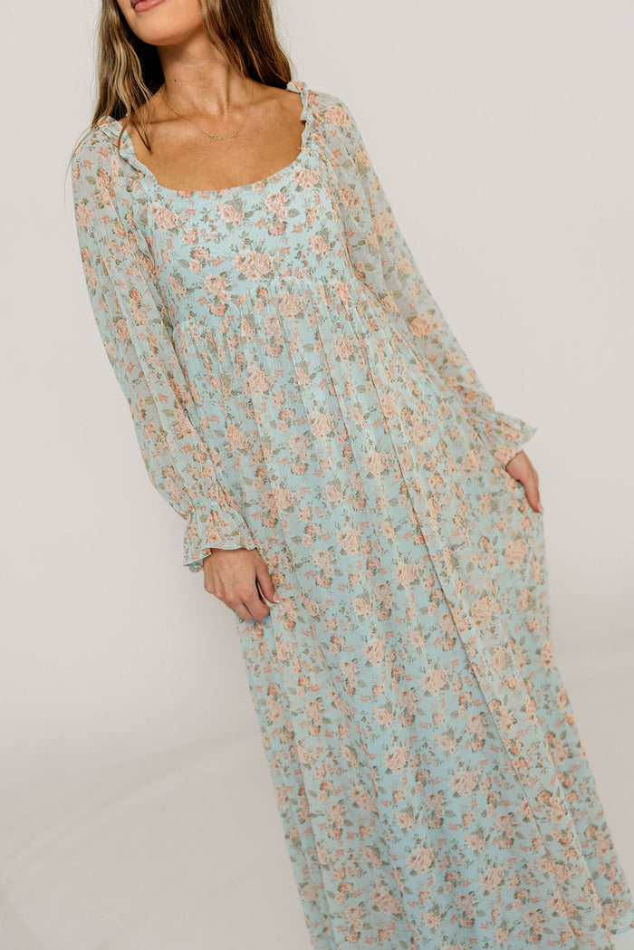 Loretta Maxi Dress in Light Blue Floral - Bump Friendly