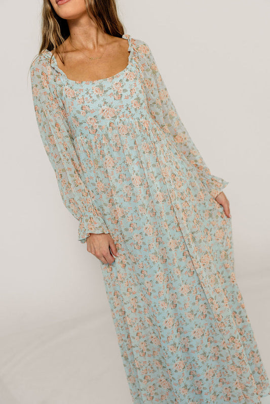 Loretta Maxi Dress in Light Blue Floral - Bump Friendly