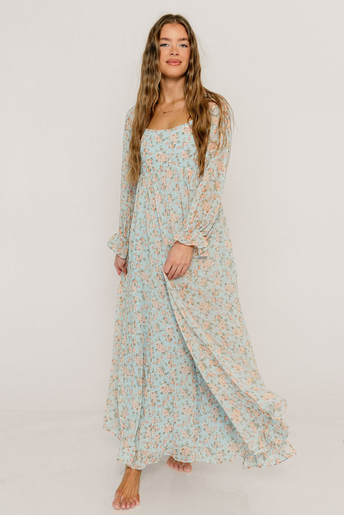 Loretta Maxi Dress in Light Blue Floral - Bump Friendly