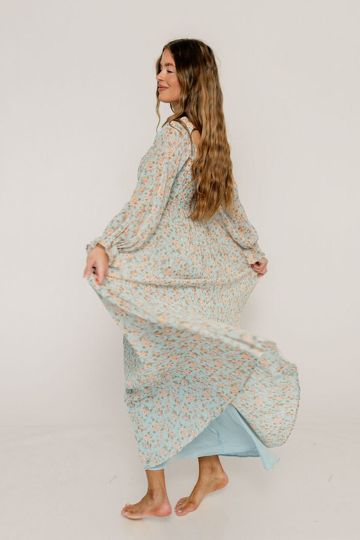 Loretta Maxi Dress in Light Blue Floral - Bump Friendly