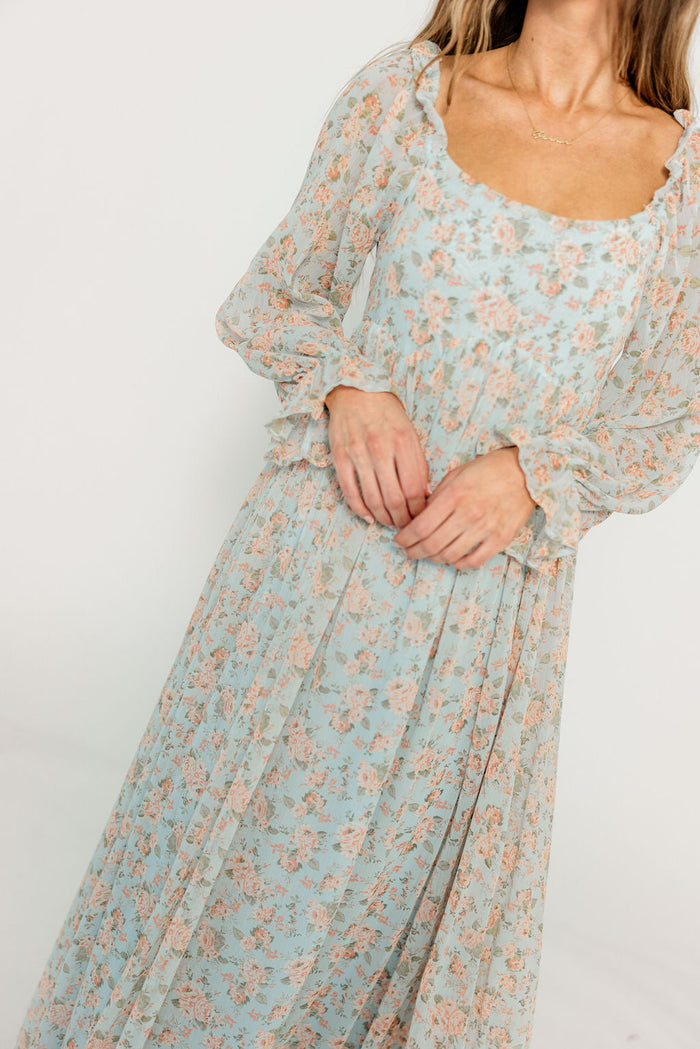 Loretta Maxi Dress in Light Blue Floral - Bump Friendly