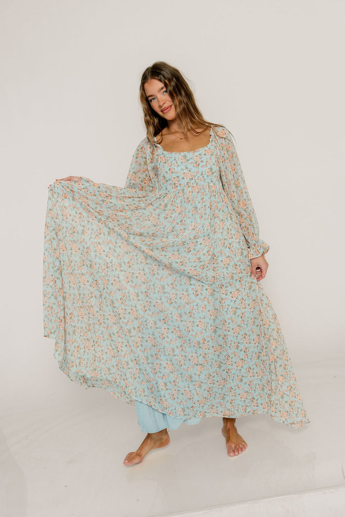 Loretta Maxi Dress in Light Blue Floral - Bump Friendly