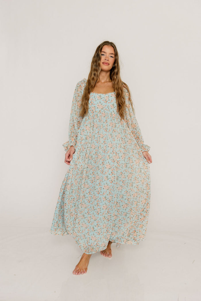 Loretta Maxi Dress in Light Blue Floral - Bump Friendly