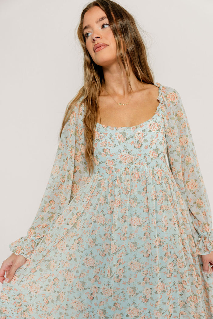 Loretta Maxi Dress in Light Blue Floral - Bump Friendly