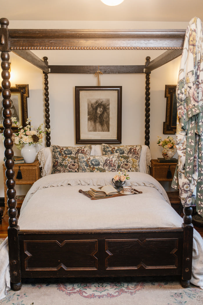 A soft cotton velvet cushion featuring lush 1700s botanical blooms - Market of Stars