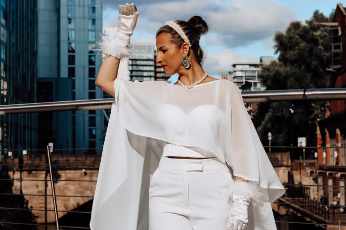 Luxury Chiffon Wedding Cape - Velo Bianco