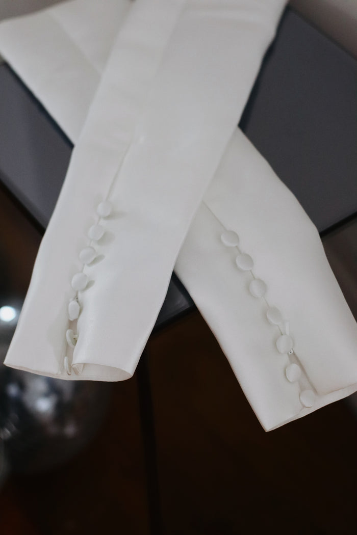 Luxury Mikado Wedding Sleeves with Covered Buttons & Invisible Zipper