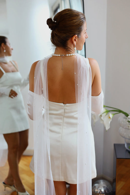 Luxury Tulle Wedding Scarf with Pearls